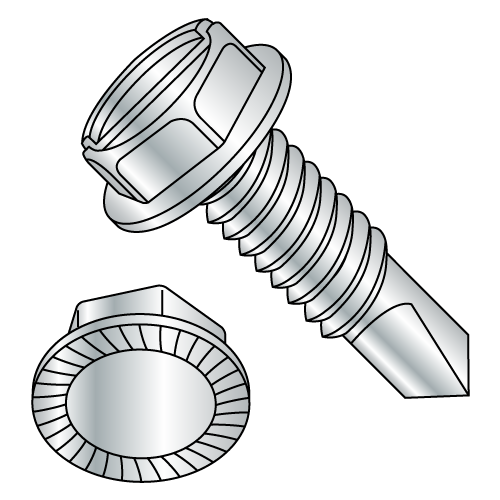 Serrated Hex Washer - Slotted - 7/16" A.F. - Machine Screw Thread - Self Drilling Screws - Zinc