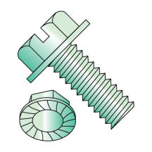 1/4-20X3/4 Serrated - Hex Washer - Slotted - Machine Screws - Green Zinc